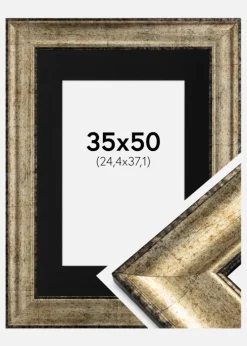 Ramme Saltsjöbaden Antikguld 35x50 cm - Passepartout Sort 10x15 inches