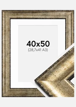 Ramme Saltsjöbaden Antikguld 40x50 cm - Passepartout Hvid 29,7x42 cm (A3)
