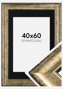 Ramme Saltsjöbaden Antikguld 40x60 cm - Passepartout Sort 32,9x48,3 cm (A3+)