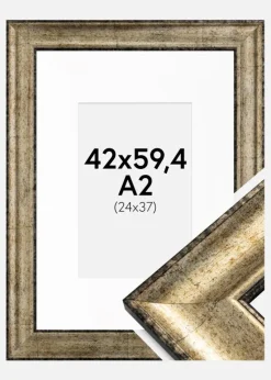 Ramme Saltsjöbaden Antikguld 42x59,4 cm (A2) - Passepartout Hvid 25x38 cm