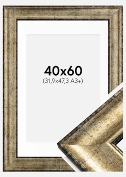 Ramme Saltsjöbaden Antikguld 40x60 cm - Passepartout Hvid 32,9x48,3 cm (A3+)