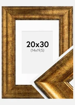 Ramme Saltsjöbaden Guld 20x30 cm - Passepartout Hvid 15x21 cm (A5)