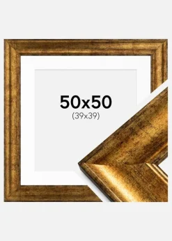 Ramme Saltsjöbaden Guld 50x50 cm - Passepartout Hvid 40x40 cm