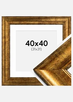 Ramme Saltsjöbaden Guld 40x40 cm - Passepartout Hvid 32x32 cm