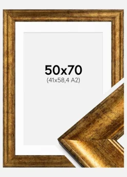 Ramme Saltsjöbaden Guld 50x70 cm - Passepartout Hvid 42x59,4 cm (A2)