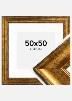 Ramme Saltsjöbaden Guld 50x50 cm - Passepartout Hvid 35x35 cm