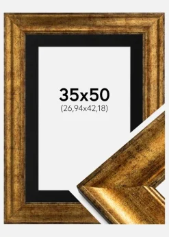 Ramme Saltsjöbaden Guld 35x50 cm - Passepartout Sort 10x17 inches