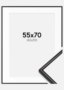 Ramme Scandi Mat Sort 55x70 cm - Passepartout Hvid 43x60 cm