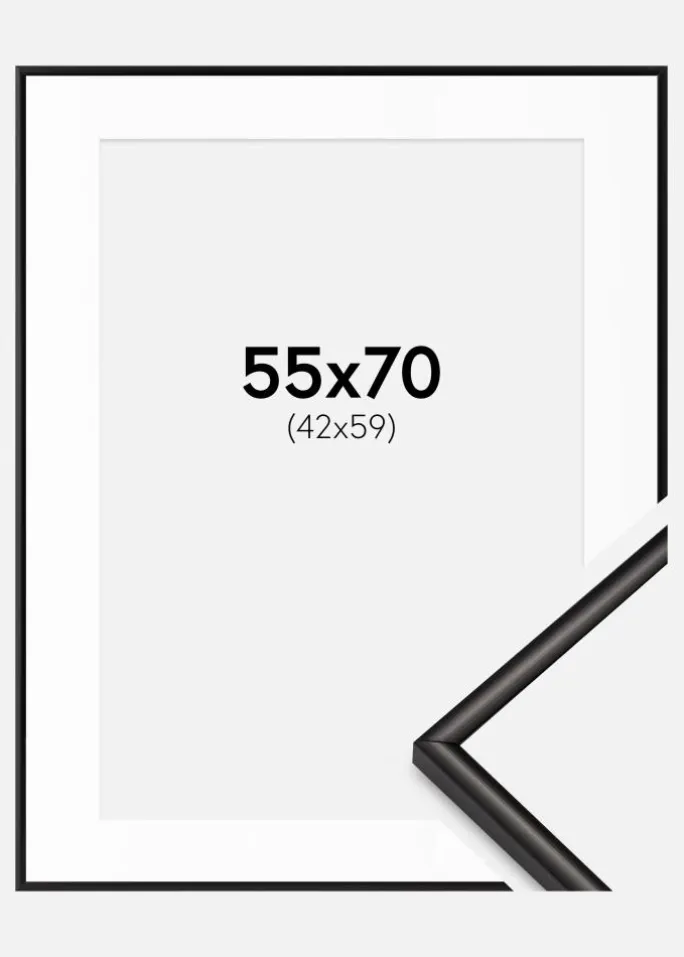 Ramme Scandi Mat Sort 55x70 cm - Passepartout Hvid 43x60 cm