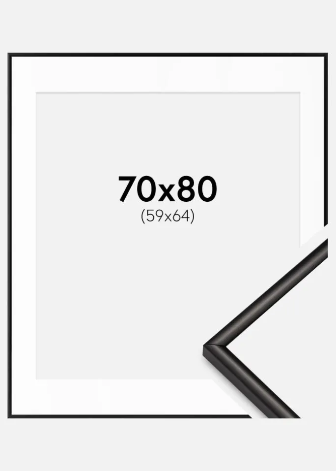 Ramme Scandi Mat Sort 70x80 cm - Passepartout Hvid 60x65 cm