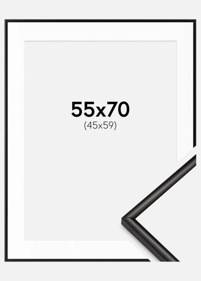 Ramme Scandi Mat Sort 55x70 cm - Passepartout Hvid 46x60 cm