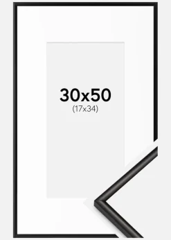 Ramme Scandi Mat Sort 30x50 cm - Passepartout Hvid 18x35 cm