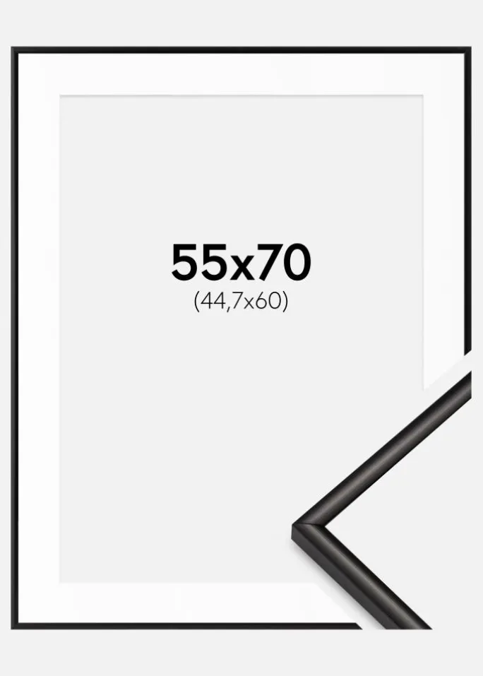 Ramme Scandi Mat Sort 55x70 cm - Passepartout Hvid 45,7x61 cm
