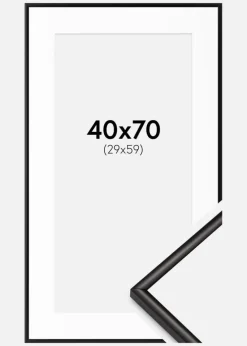 Ramme Scandi Mat Sort 40x70 cm - Passepartout Hvid 30x60 cm