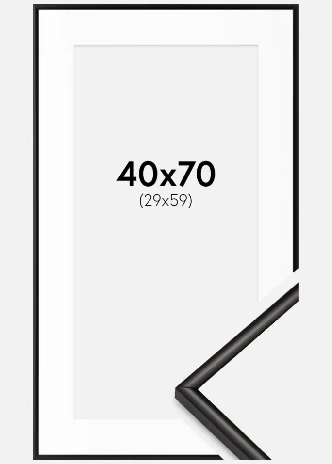 Ramme Scandi Mat Sort 40x70 cm - Passepartout Hvid 30x60 cm