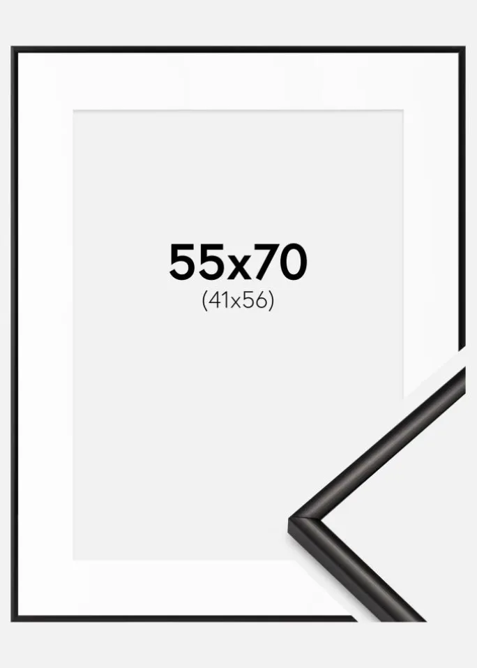 Ramme Scandi Mat Sort 55x70 cm - Passepartout Hvid 42x57 cm