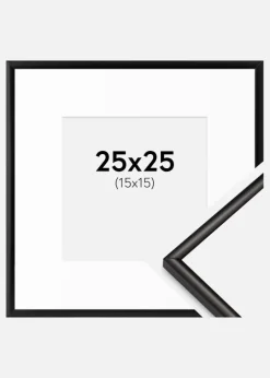 Ramme Scandi Mat Sort 25x25 cm - Passepartout Hvid 16x16 cm