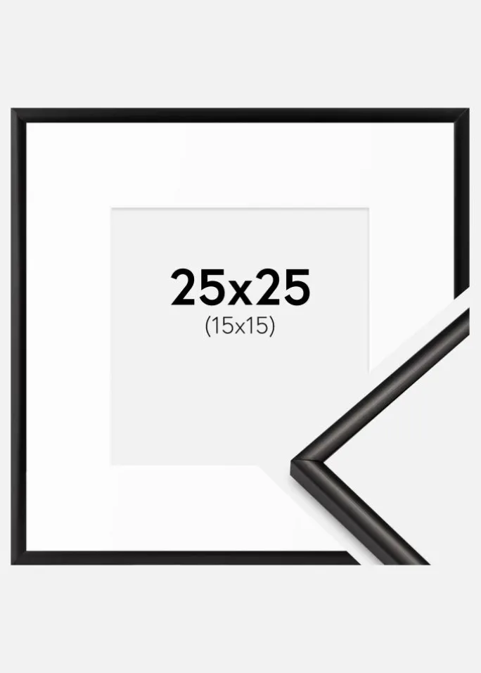Ramme Scandi Mat Sort 25x25 cm - Passepartout Hvid 16x16 cm