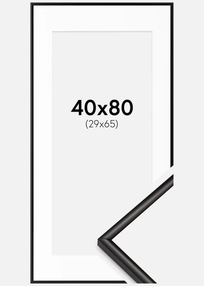 Ramme Scandi Mat Sort 40x80 cm - Passepartout Hvid 30x66 cm