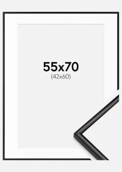 Ramme Scandi Mat Sort 55x70 cm - Passepartout Hvid 43x61 cm