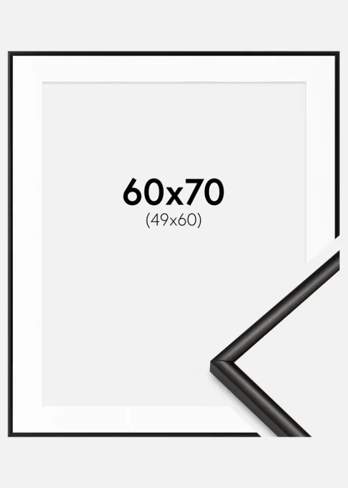 Ramme Scandi Mat Sort 60x70 cm - Passepartout Hvid 50x61 cm