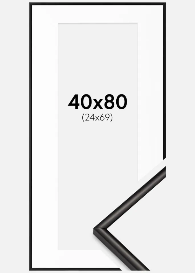Ramme Scandi Mat Sort 40x80 cm - Passepartout Hvid 25x70 cm