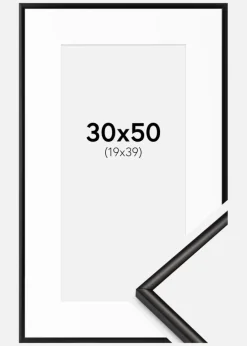 Ramme Scandi Mat Sort 30x50 cm - Passepartout Hvid 20x40 cm