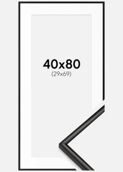 Ramme Scandi Mat Sort 40x80 cm - Passepartout Hvid 30x70 cm