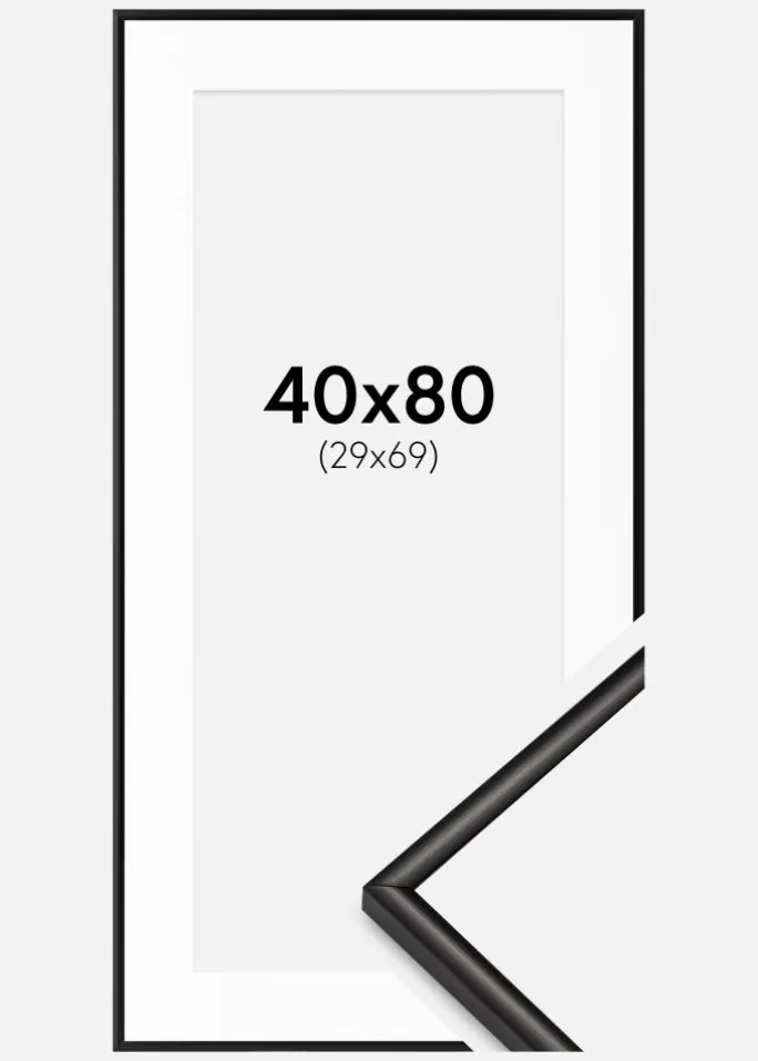 Ramme Scandi Mat Sort 40x80 cm - Passepartout Hvid 30x70 cm