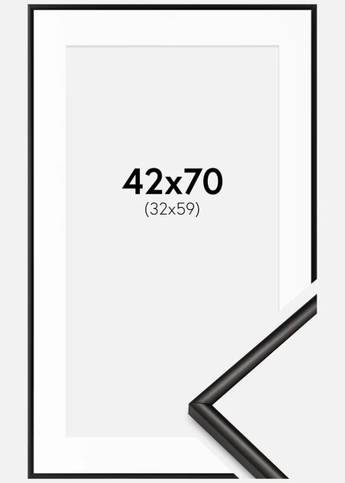 Ramme Scandi Mat Sort 42x70 cm - Passepartout Hvid 33x60 cm