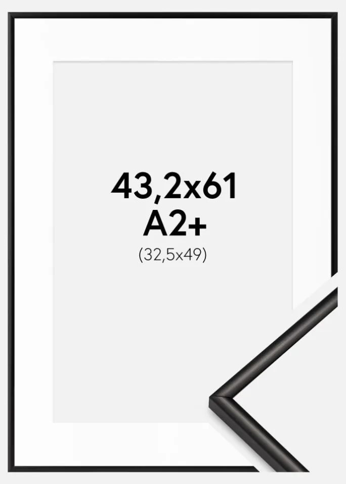 Ramme Scandi Mat Sort 43,2x61 cm - Passepartout Hvid 33,5x50 cm