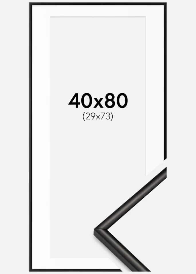 Ramme Scandi Mat Sort 40x80 cm - Passepartout Hvid 30x74 cm