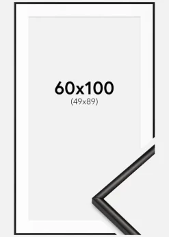 Ramme Scandi Mat Sort 60x100 cm - Passepartout Hvid 50x90 cm