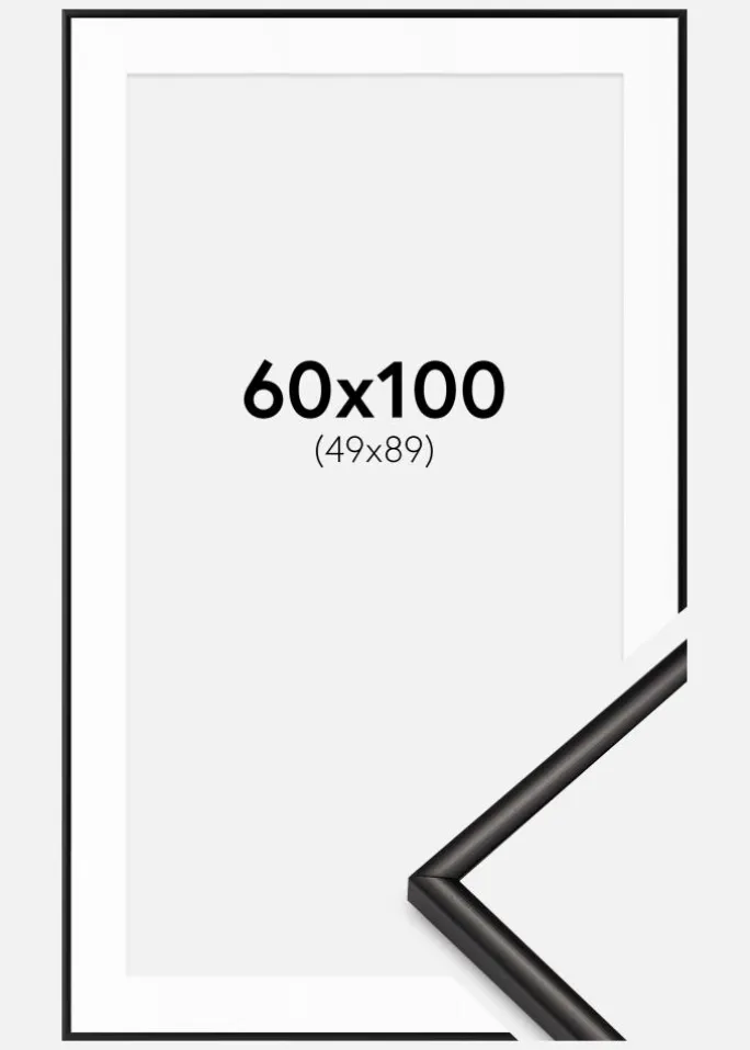 Ramme Scandi Mat Sort 60x100 cm - Passepartout Hvid 50x90 cm