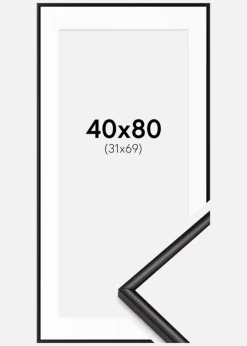 Ramme Scandi Mat Sort 40x80 cm - Passepartout Hvid 32x70 cm