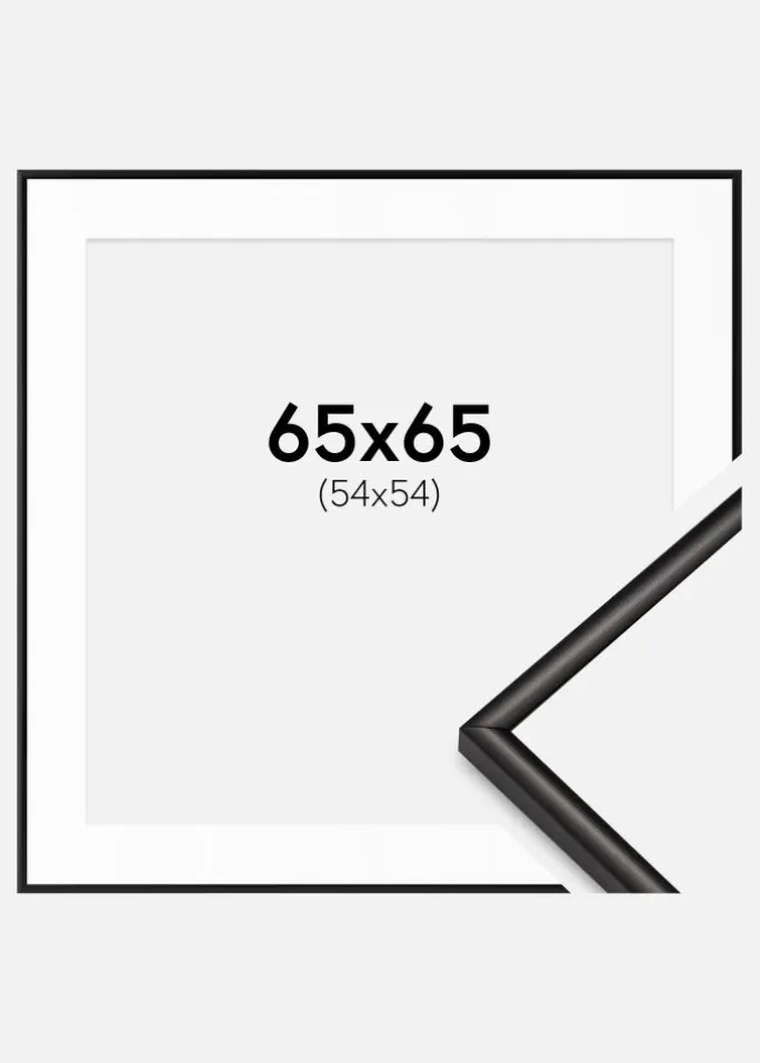 Ramme Scandi Mat Sort 65x65 cm - Passepartout Hvid 55x55 cm
