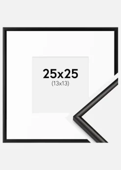 Ramme Scandi Mat Sort 25x25 cm - Passepartout Hvid 14x14 cm
