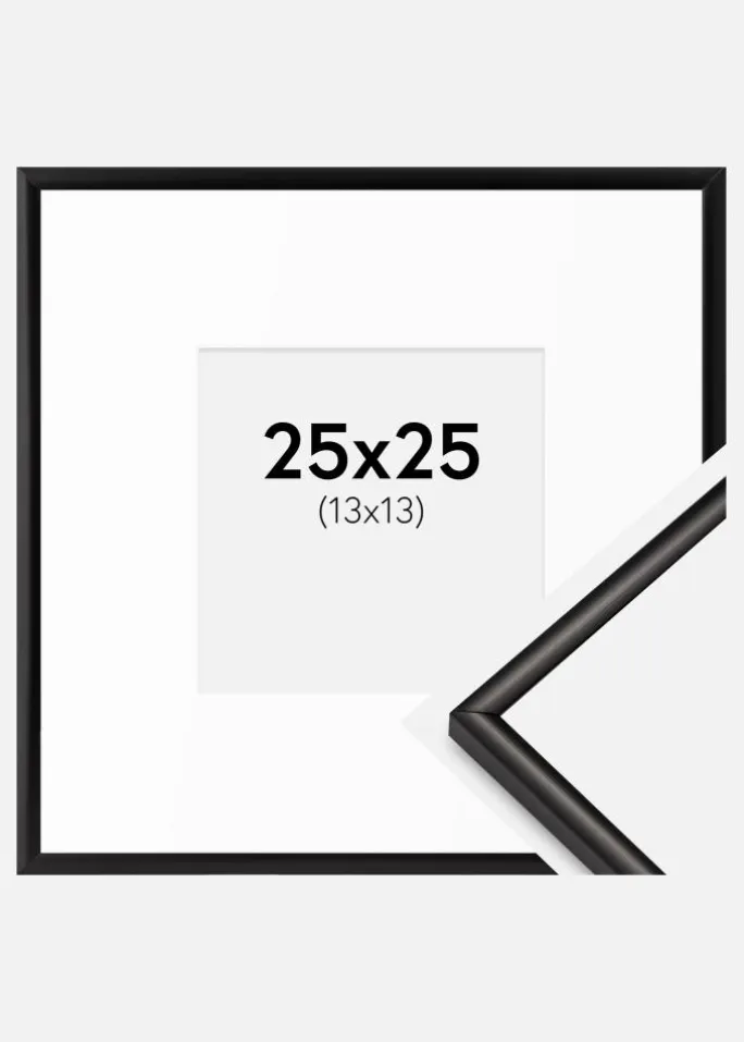 Ramme Scandi Mat Sort 25x25 cm - Passepartout Hvid 14x14 cm