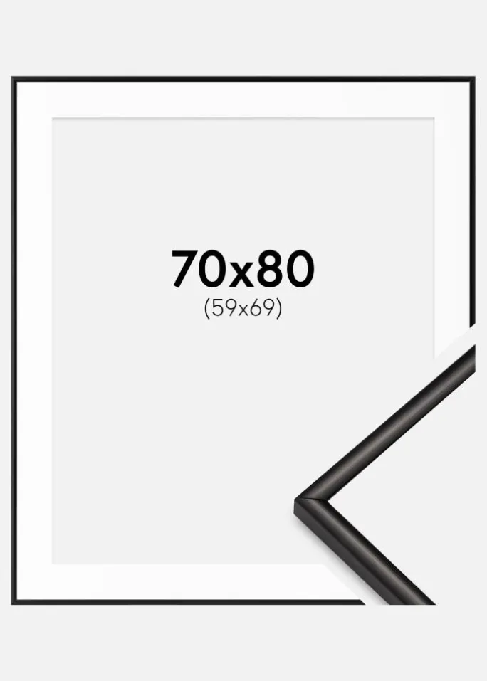 Ramme Scandi Mat Sort 70x80 cm - Passepartout Hvid 60x70 cm
