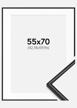 Ramme Scandi Mat Sort 55x70 cm - Passepartout Hvid 17x24 inches