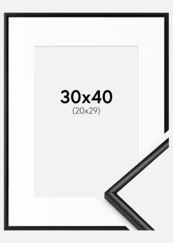 Ramme Scandi Matt Sort 30x40 cm - Passepartout Hvid 21x30 cm