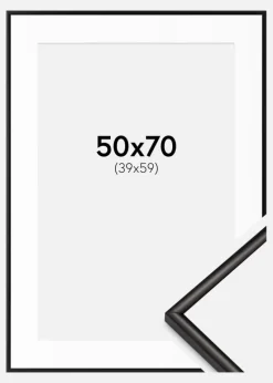 Ramme Scandi Matt Sort 50x70 cm - Passepartout Hvid 40x60 cm