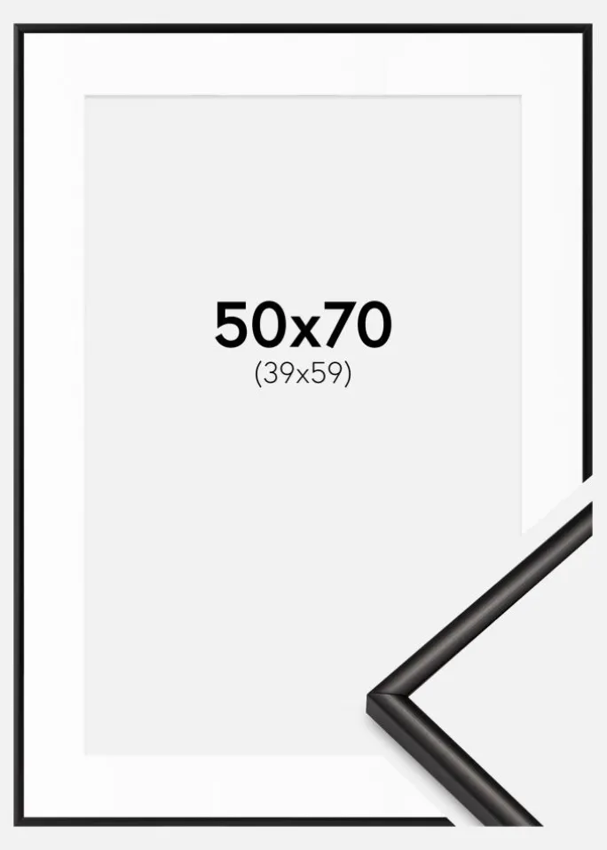 Ramme Scandi Matt Sort 50x70 cm - Passepartout Hvid 40x60 cm