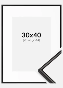 Ramme Scandi Matt Sort 30x40 cm - Passepartout Hvid 21x29,7 cm (A4)