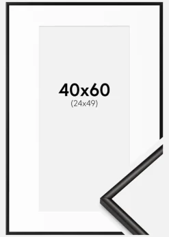 Ramme Scandi Matt Sort 40x60 cm - Passepartout Hvid 25x50 cm