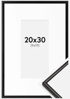 Ramme Scandi Matt Sort 20x30 cm - Passepartout Hvid 10x20 cm