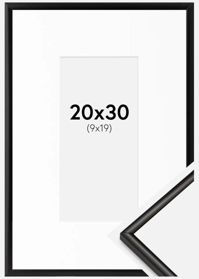 Ramme Scandi Matt Sort 20x30 cm - Passepartout Hvid 10x20 cm