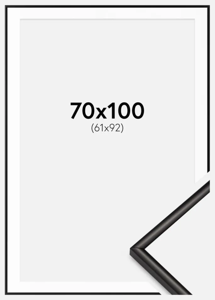 Ramme Scandi Matt Sort 70x100 cm - Passepartout Hvid 62x93 cm