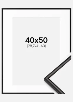 Ramme Scandi Matt Sort 40x50 cm - Passepartout Hvid 29,7x42 cm (A3)