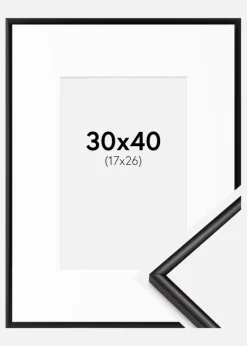 Ramme Scandi Matt Sort 30x40 cm - Passepartout Hvid 18x27 cm